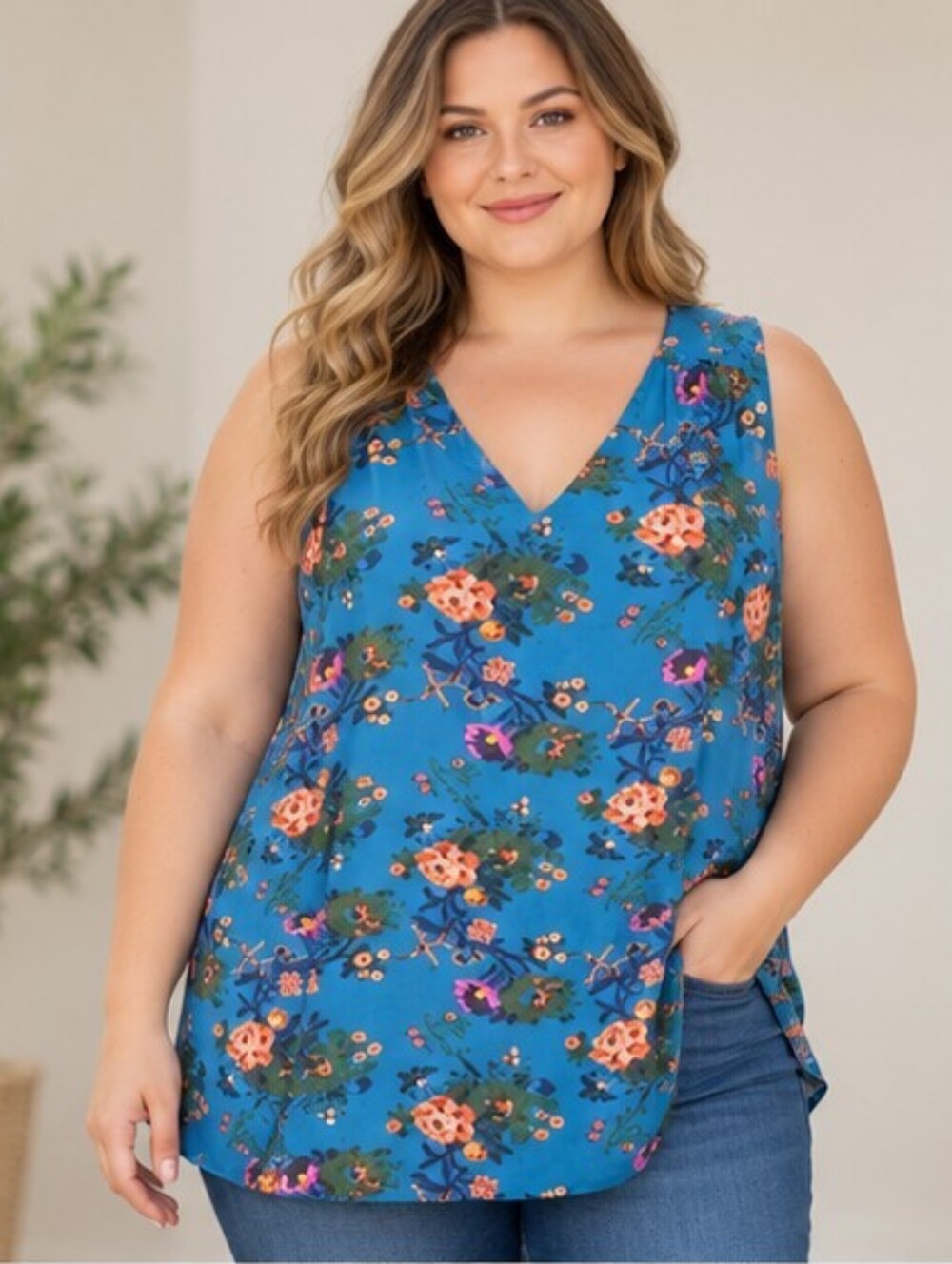 OLD NAVY | Blue Floral V Neck Tunic Blouse Women’s XXL